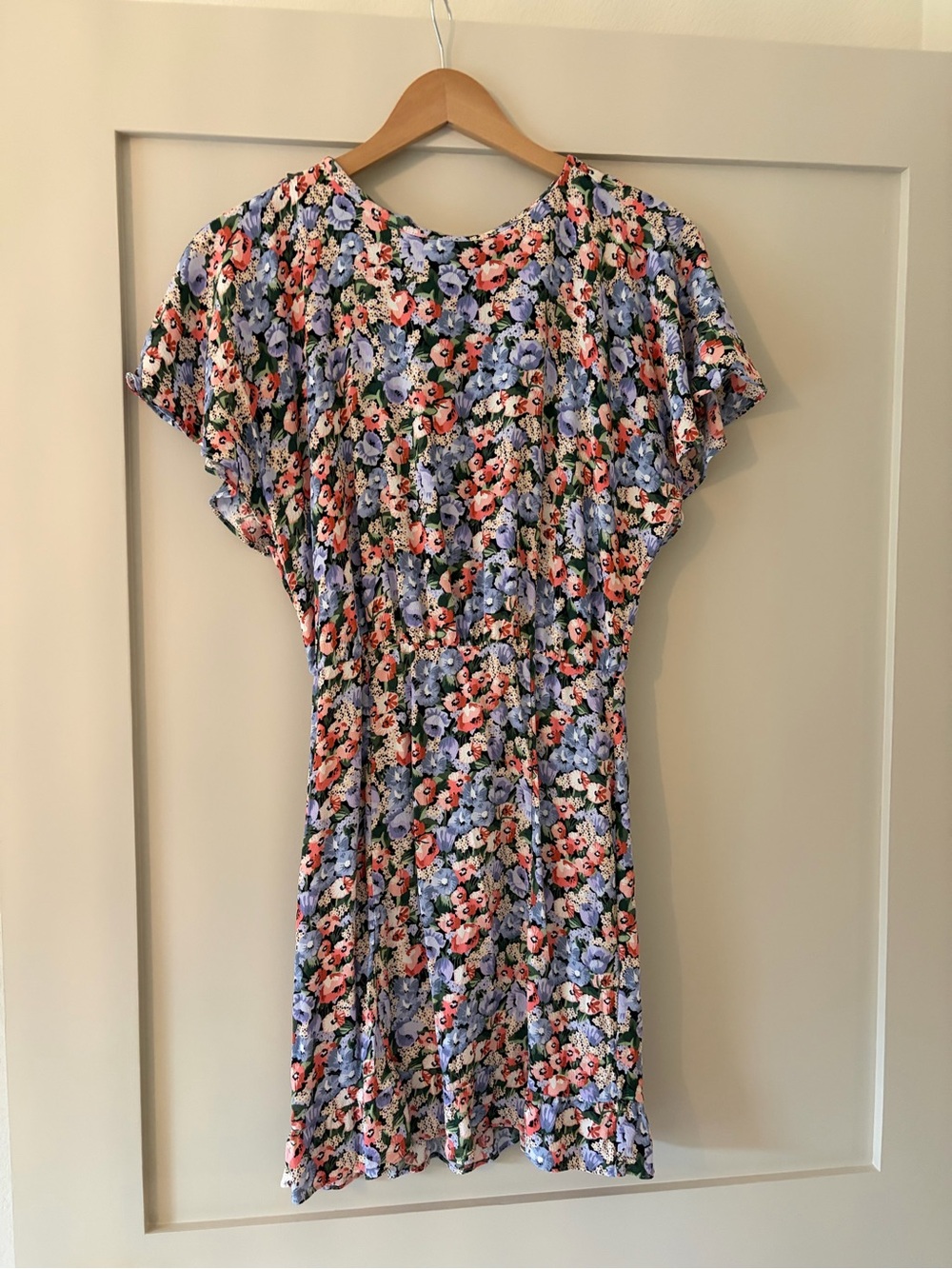 & Other Stories Floral Short Sleeve Midi Dress in Blue, Pink, Green